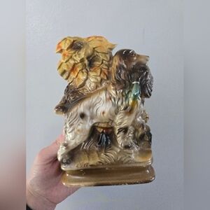 Vintage Chalkware Pacific Japan Hunting Dog Collie With Pheasant Figurine Chips